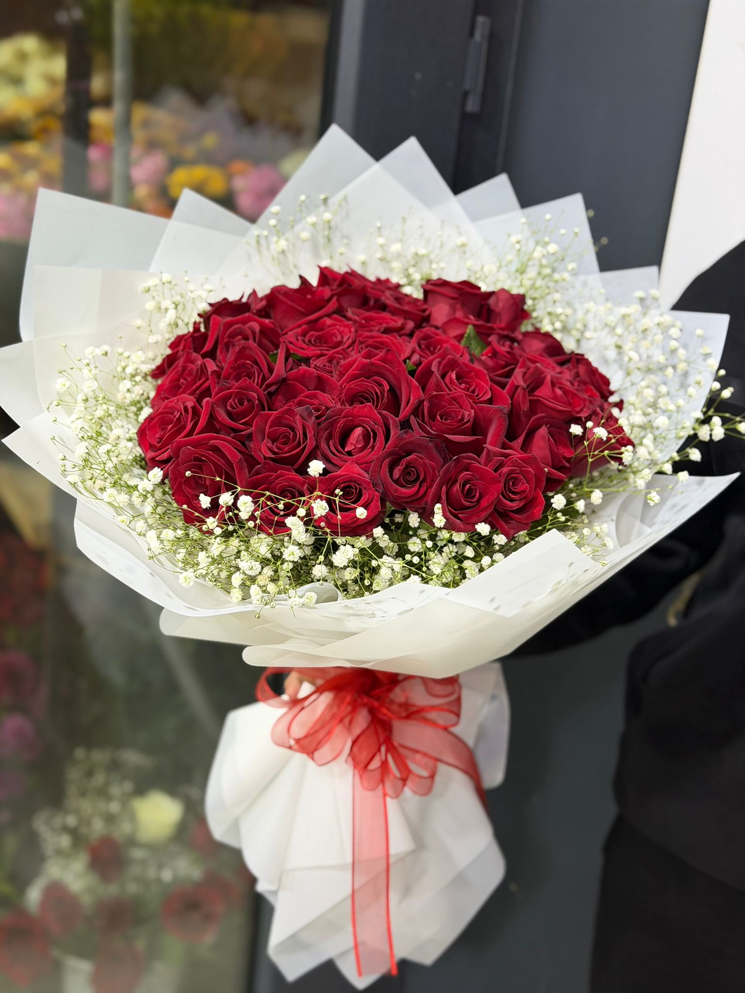 41 Adet Canlı Kırmızı Gül Buketi 